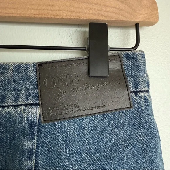 Free People x One Teaspoon Vixen High Waist Distressed A Line Oxford Denim Skirt - Picture 10 of 12